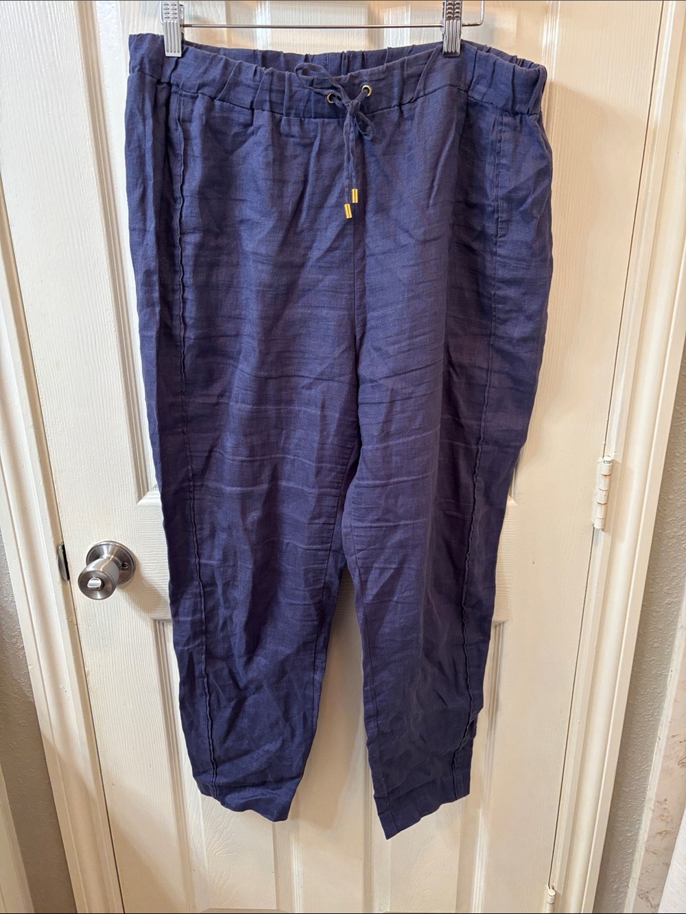 Ellen Tracy Navy Drawstring Linen-Blend Pull On Joggers Size large
